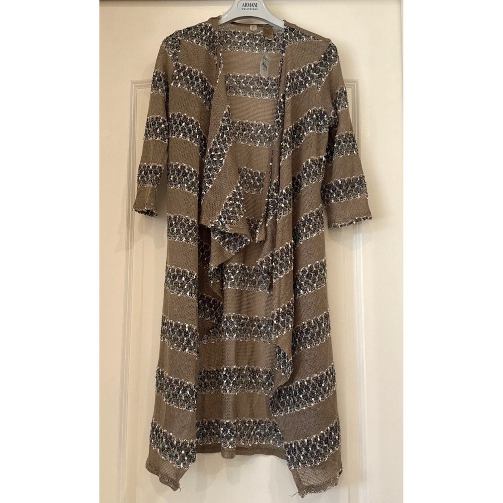 BKE Taupe Open Front Sheer Knit Draped Longline Cardigan Small BKER13317